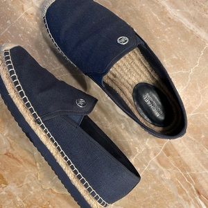 Michael Kors Vicky Espadrille Platform Flat Shoes Canvas MK Logo Navy